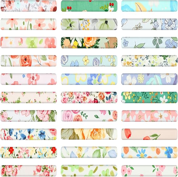 Tatuo 30 Pcs 9.5''x9.5'' Cotton Fabric Squares, Pink and Green Floral