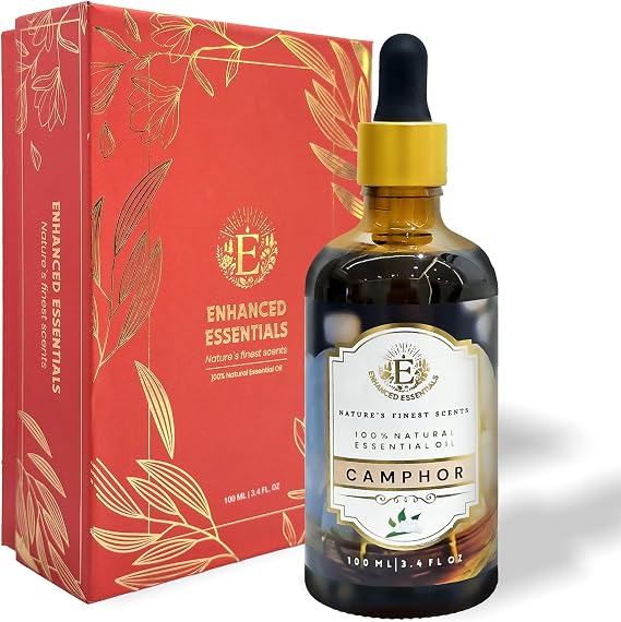 Luxurious Camphor Essential Oil by Enhanced Essentials| Slow Distilled & Pure| for Home Cleaning,Diffusers,Aromatherapy,Bath,Massage,Soap & Candle Making| 3.38 fl oz (100 ml)