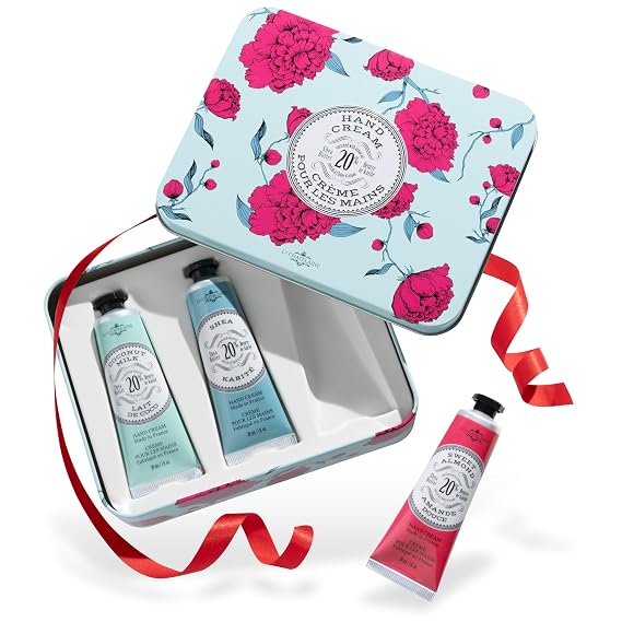 La Chatelaine 20% Shea Butter Hand Cream Travel Size Tin, Gift Set for Women, Nourishing Hand-Care Set for Holiday (Coconut Milk, Shea, Sweet Almond or Rose Blossom)