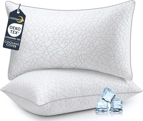 COZSINOOR Standard Size Cooling Bed Pillows - Breathable Premium Down Alternative Pillows Set of 2 for Side, Back, and Stomach Sleepers Hotel Quality Fluffy Soft Microfiber Fill Skin-Friendly
