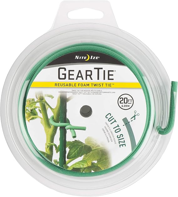 Nite Ize Original Reusable Foam Twist Tie, Cut to Size, 20 Foot Spool, Green, Gentle on Plants, UV Resistant, Waterproof, Made in USA