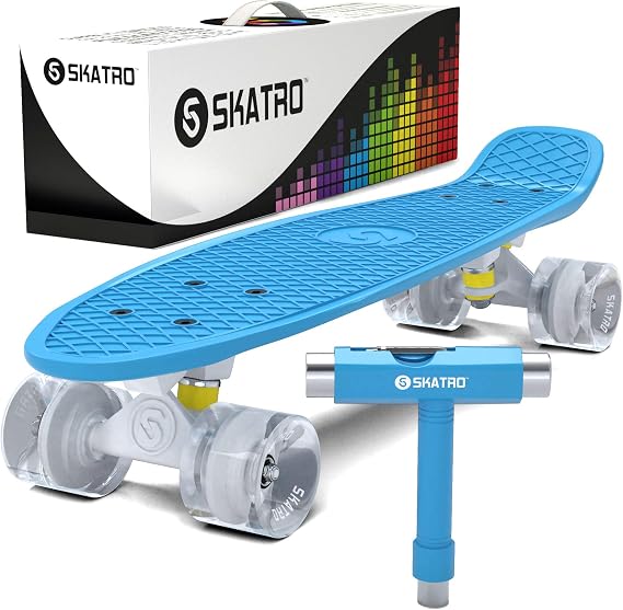 Skatro Mini Cruiser Skateboard. 22x6inch Retro Style Plastic Board  Complete