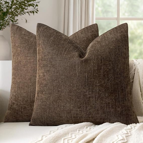 Set of 2 Textured Throw Pillow Covers 20x20 Inch,Chocolate Brown