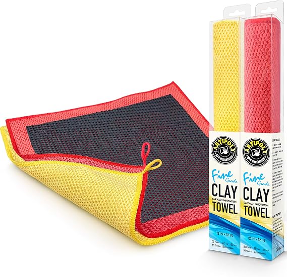 ARTIPOLY Clay Decontamination Towel 2pack- Professional Detail Products - Proven Cleaning & Release of Paint Contaminants; Increase Wax & Sealant Bond; Enhance Paint Gloss & Color; Fine Grade (12x12)