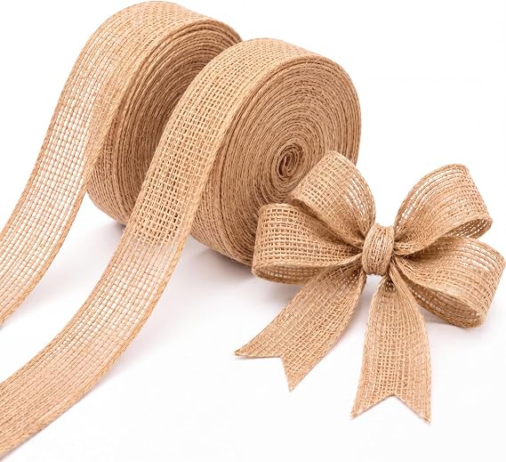 Pangda 2 Rolls Burlap Ribbon 0.8 in x 11 Yard Each Natural Jute Ribbon