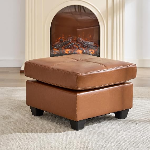 Faux Leather Ottoman Coffee Table, Oversized Footrest Bench for Living Room