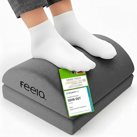 feela. Ergonomic Footrest Desk [Comparison Winner] - Height-Adjustable Footstool with Premium Foam Core Non-Slip Footrest & Footstool for Home Office Accessories (Dark Grey)