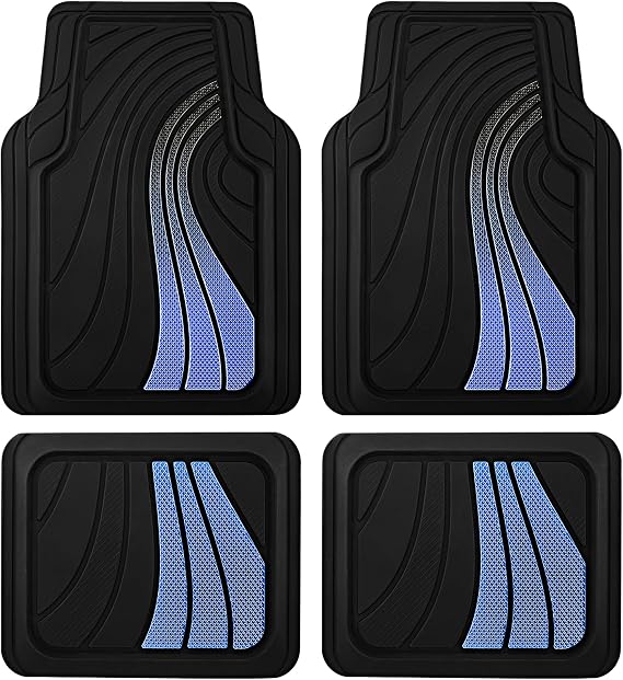 Road Comforts Car Floor Mats Full Set Front & Rear Car Floor Mats with Aluminum Design, Anti-Slip Backing, All-Weather Protection, Trim-to-Fit Car Mats for Most Sedans, SUVs & Vans - Blue
