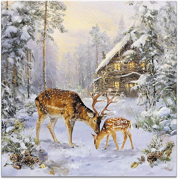 50 Counts - 2-Ply Christmas Napkins, Disposable Paper Dinner Beverage Dessert Napkins for Xmas Day Party Event Supplies, 6.5x6.5In (Deer)