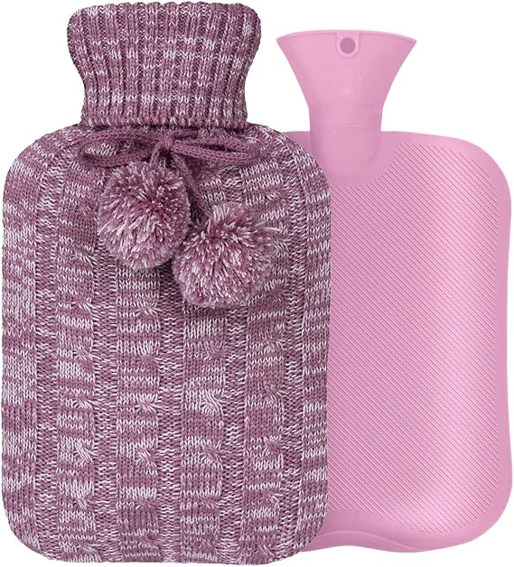 Hot Water Bottle with Knitted Cover, 2L Hot Water Bag for Pain Relief, Menstrual Cramps, Hot and Cold Compress, Hand & Feet Warmer, Bed Warmer, Hot Bottle Water Bag