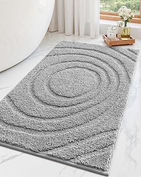 LUMI Bath Mat Non Slip Rubber Backing, Machine Washable Bathroom Rug Soft Premium Chenille Microfiber, Low Pile Bath Rugs Quick Dry for Bathtub and Shower Floor, 20"x32", Grey