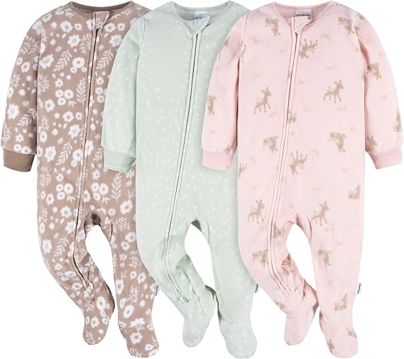 Gerber Baby Girls' Toddler Fleece Footed Pajamas 3-pack