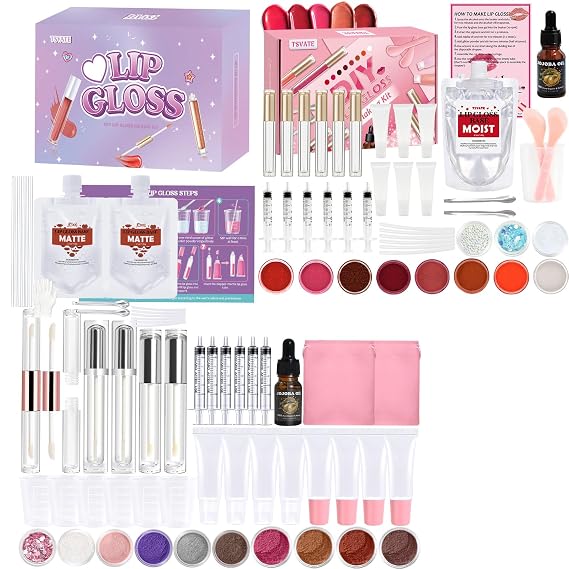 TSVATE Lip Gloss Making Kit, Lipgloss Making Kit for Women, Beginner, Girls, Moisturizing Matte & Moist Lipgloss Base, Double-Ended Tubes, Jojoba Oil, Tween Girls Trendy Stuff
