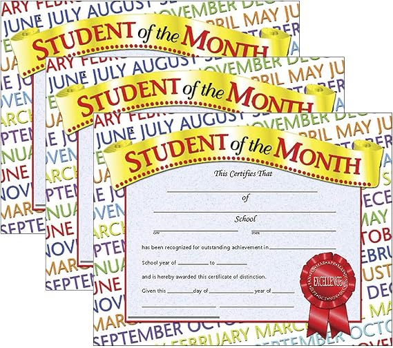 Hayes Publishing Student of The Month Certificate, 8.5-inch x 11-inch, 30 Per Pack, 3 Packs (H-VA628-3)