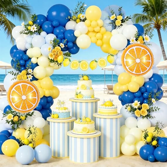 Lemon Balloon Arch Garland Kit - Blue and Yellow Balloon Arch Garland Kit with Lemon Foil Ballons for Lemon Party Birthday Baby Bridal Shower Decor