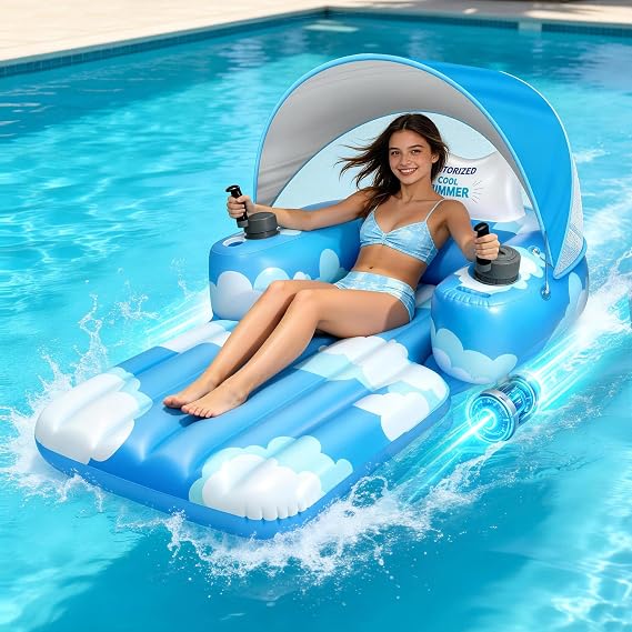 GIGIGO Motorized Pool Float for Adults, Rechargeable Electric Lounger | Rechargeable, Inflatable Lounger, Dual Power System, 360 Steering, Adult Size, Pool Toys for Lake, River, Party, Vacation