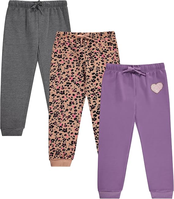 BTween Kids Girls Fashion Stretch Waist Ultra Soft Jogger Pants Set 3 Pack Bundle