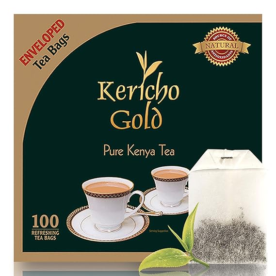 Kericho Gold Black Tea - Rich in Antioxidants - Orange Pekoe Tea - Kenya Origin - Unique Flavor -100 Envelopes Tea Bags (Pack of 1)