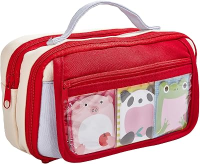 Cute Pencil Case for Kids, Colorful Girls Pencil Pouch with Handle, Soft Zipper Crayon Box for School Supplies Organizer Red Blue