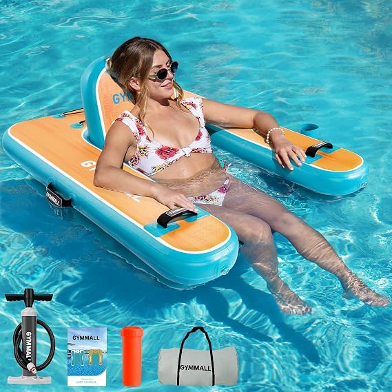 Inflatable Pool Lounger Float, Tanning Pool Chair Float for Adults, 53" L*43" W/ 47" L39" W Sunchill Floating Chair Dock for Outdoor Lake, River and Beach with Storage Bag