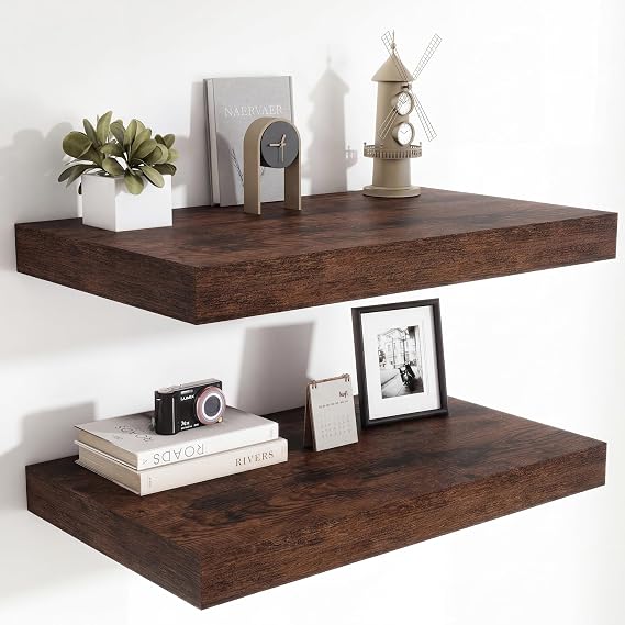Heimlove 24 x 12 Deep Floating Shelves Wall Mounted Set of 2 Rustic Brown