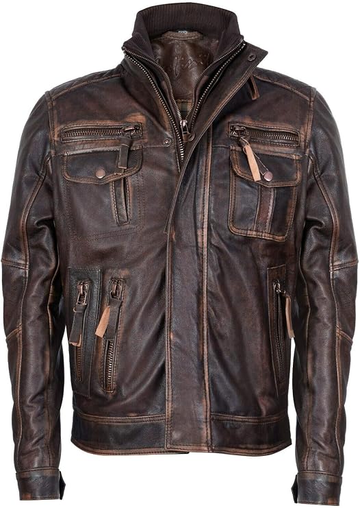 Mens Brown Warm Vintage Brando Leather Biker Jacket