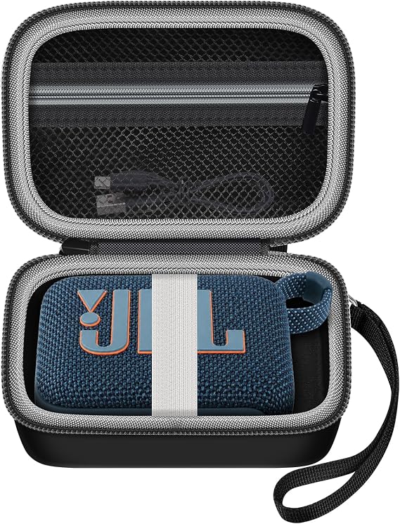 Hard Shell Carrying Case for JBL Go 4/3 and Canon Ivy 2 | Mesh Cable Pocket and Wrist Strap, for Travelers, Photographers and Outdoor Use - Black Case Only