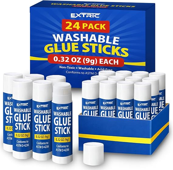 EXTRIC Glue Sticks Bulk Classroom 24 PK 0.32 OZ, 9g Washable Kids Glue