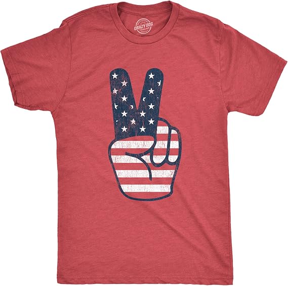Peace Sign American Flag Fourth of July Funny T Shirts for Men | Funny T Shirts, Patriotic Apparel for Men, Cool Short Sleeve, Soft Cotton Blend, Novelty Tees for Guys