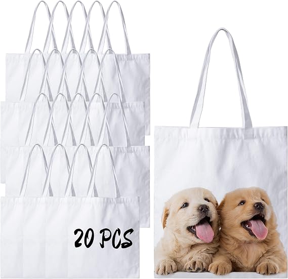 Joyclub 20 Pack Canvas Tote Bags White Polyester Sublimation Blanks for DIY | Medium reusable totes suit heat transfer, tie dye and painting; bulk quantity supports events, small businesses and gifting