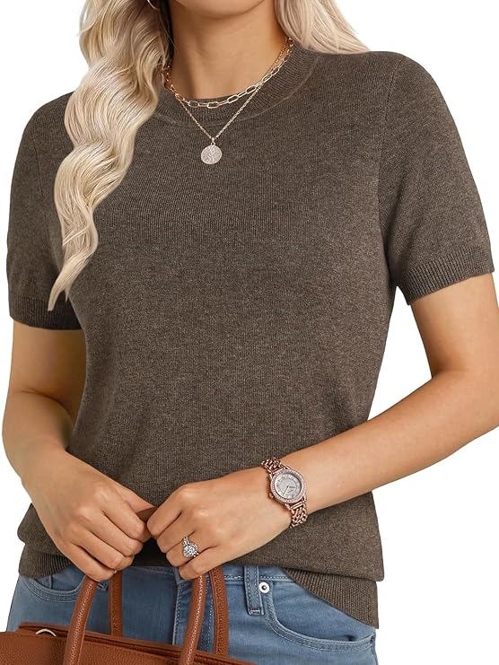 GKBK Women's Short Sleeve Sweaters Wool Blend Knit Summer Tops Soft Business Casual Outfits for Women 2026 Fashion Trendy