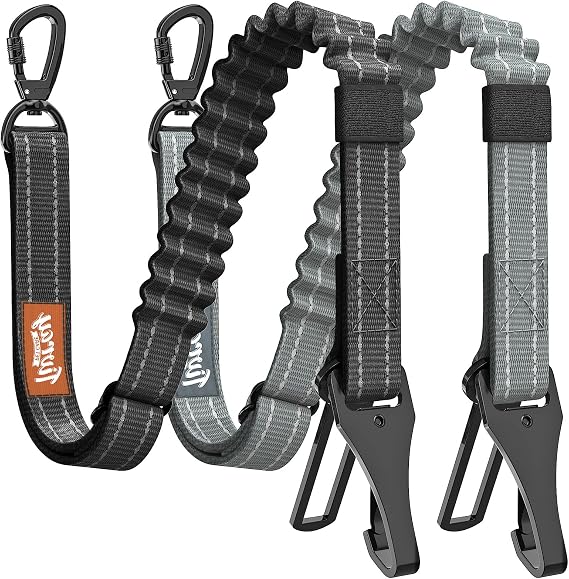 2Pcs Dog Seat Belt, Dog Car Seat Belt Bungee for Pet, Gray & Black | Buckle & Hook Latch, Adjustable Reflective Pet Vehicle Tether, 360 Swivel Lock Clasp
