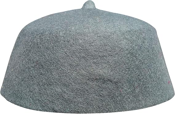 Grey Wool Felt Hand-Made Moroccan Fez-Style Kufi Hat with Tip (S -22in)