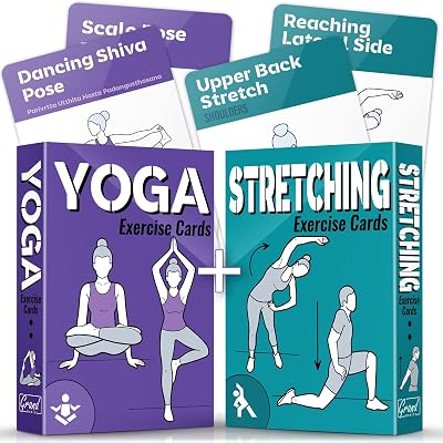[2-PACK] Yoga & Stretching Exercise Cards with 121 Poses and 26 Complete Routines - Large 5x3.5 Waterproof Fitness Deck for Daily Flexibility Training, Perfect for Women & Men, All Levels