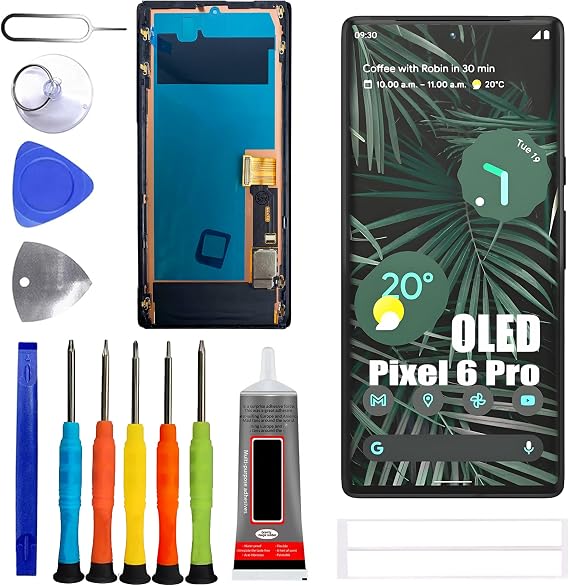 LCD Display [with Fingerprint Function] [with Bracket] Compatible with Google Pixel 6 Pro [6.7 inch] GLUOG, G8VOU, GF5KQ Screen Touch Digitizer Assembly LCD Display with Repair kit