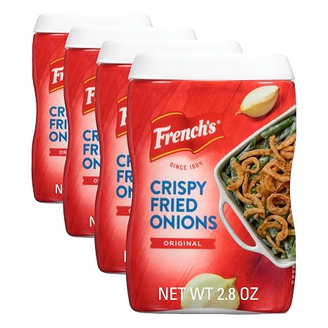 French's Crispy Fried Onions, Original, Made with Real Onions, No Artificial Flavors, Sprinkle on Salads, Potatoes, Chicken, Burgers, Green Bean Casserole, 2.8 oz (Pack of 4)