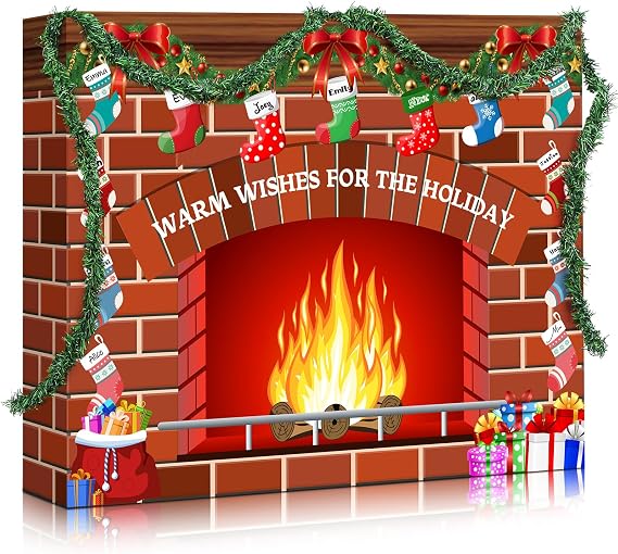 Mooliwe Large Christmas Cardboard Fireplace Prop Red Brick Fake Fireplace