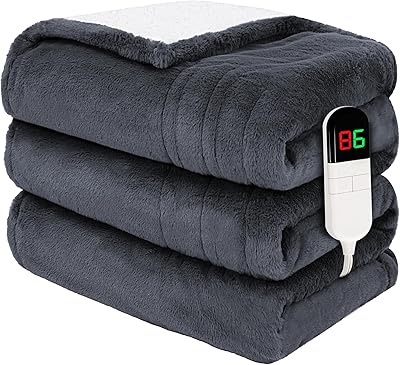 Premium Heated Throw Blanket 5060 - Ultra Cosy Soft Electric Blanket with 8 Heating Levels,Plush Fast Heating Faux Rabbit Fur Blanket for Bed & Couch - Auto Shut Off,Machine WashableGrey