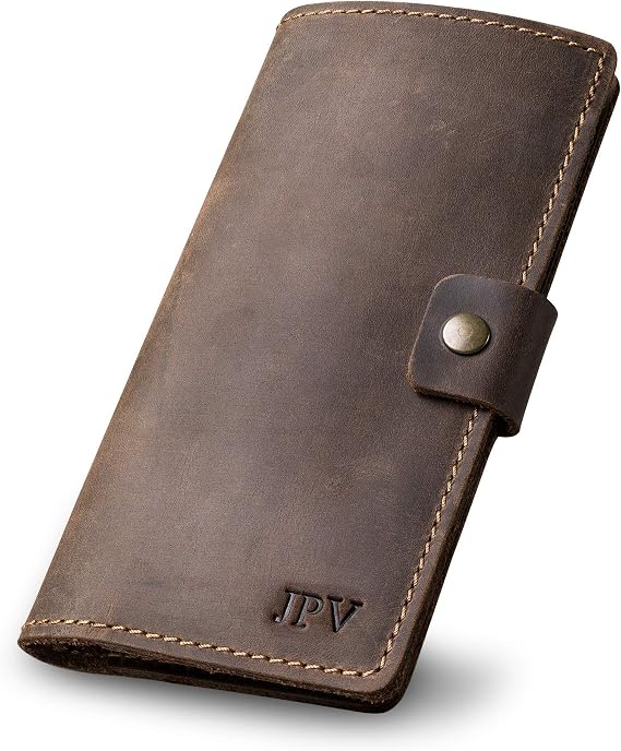 Handmade Personalized Leather Checkbook Covers For Personal Checkbook | 100% Distressed Leather Checkbook Cover & Wallet | Business Checkbook Cover | Clark (Chestnut)