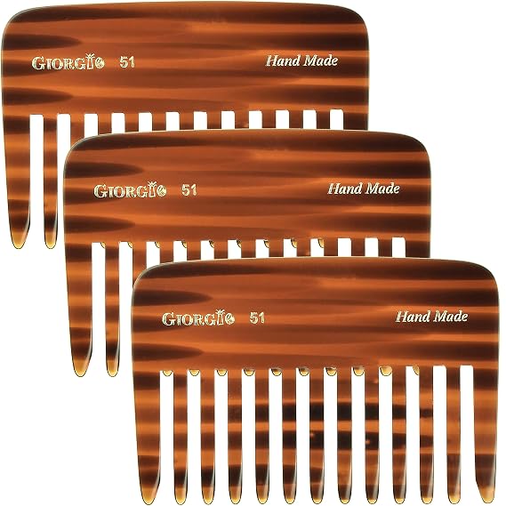 Giorgio G51 Wide Tooth Detangling Combs for Women, Wide Teeth Pocket Comb for Thick Curly Wavy Hair. Hair Detangler Comb For Wet and Dry Everyday Care. Handmade, Saw-Cut and Hand Polished