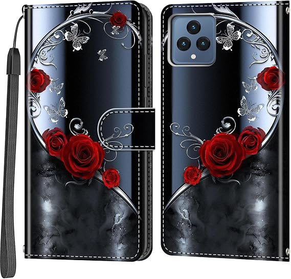 Case Wallet for T-Mobile Revvl 6/6X 5G, Rose Butterfly