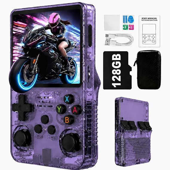 R36S Retro Handheld Game Console 128 G Over 40000 Games Retro Console 3.5 Inch IPS Screen Linux System Portable Mini Arcade Supports Multiple Emulators (R36s Purple)