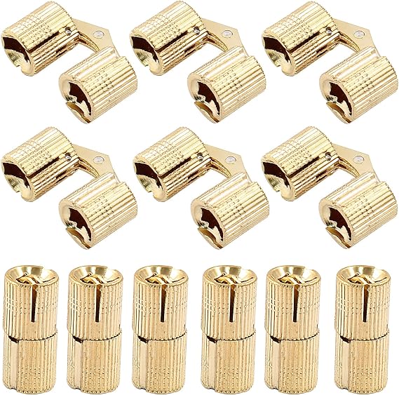 Murtenze 12PCS 10mm Hidden Brass Barrel Hinges, 180 Degree Opening Angle, Easy Installation, Ideal for Jewelry Box, Cabinet Doors & More