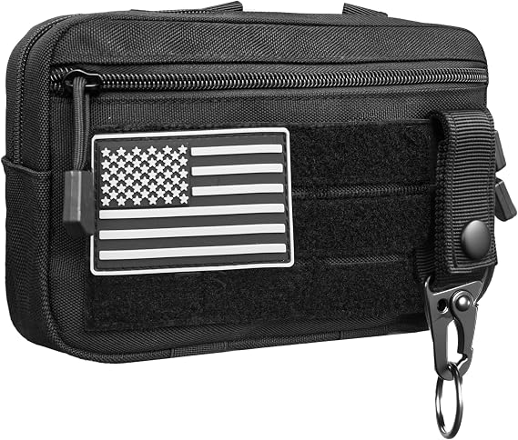 Tactical MOLLE Admin Pouch, Horizontal Modular EDC Utility Tool Pouch, Tactical Pouch with US Flag Patch and Keychain