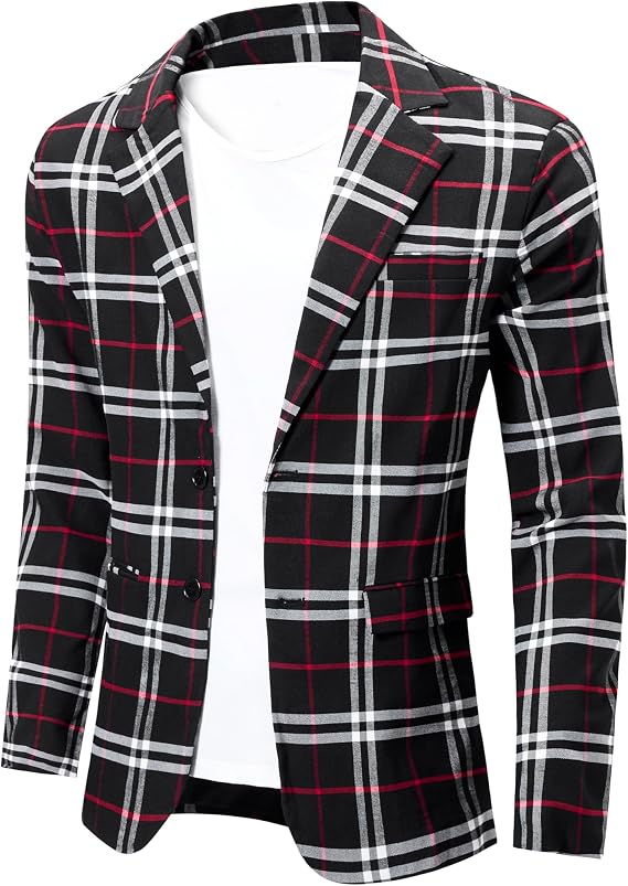 NOVOCCT Men's Plaid Blazer Jacket Slim Fit Lightweight Sport Coat