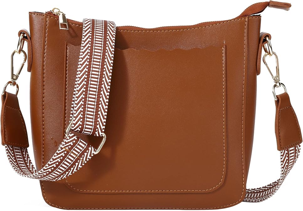 Vegan Leather Crossbody Bags for Women Shoulder Handbags Medium Casual Satchel Purse with Adjustable Guitar Strap