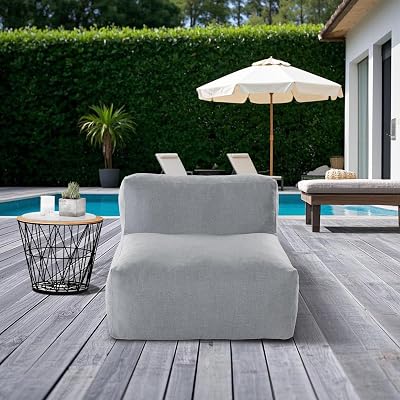 Outdoor Bean Bag Chair, Modular Sectional Middle Sofa, Soft Boneless Couch for Patio, Backyard, Shattered Foam Filled for Relaxing Deep Gray