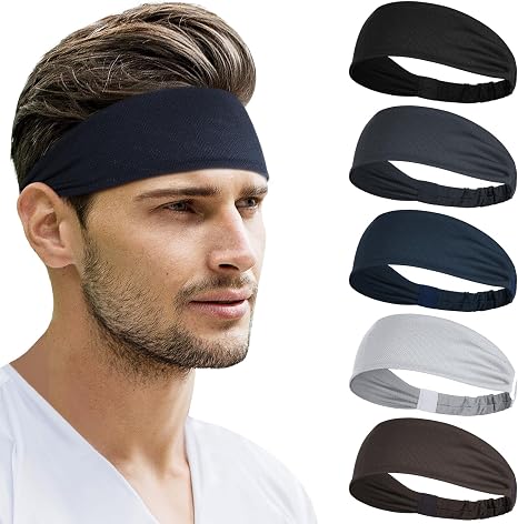 Beister Pack of 5 Sports Headbands Sweatband Non-Slip Women Men
