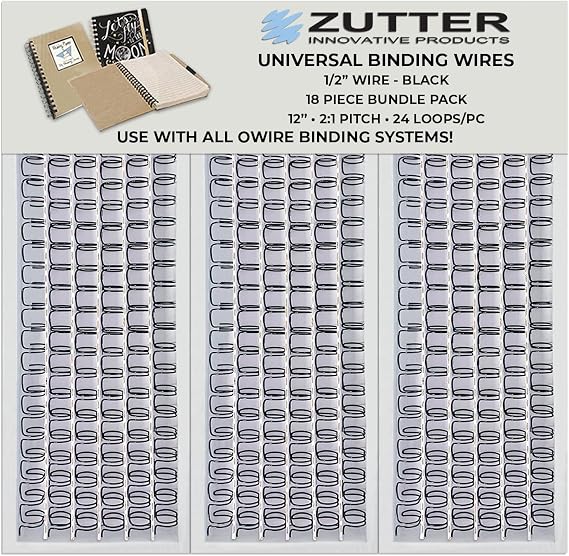 Zutter Binding Wires - Black Bundle Pack - Use with Any and All owire Binding Systems! (Zutter Binding Wires 1/2" - Black 18 Piece Bundle Pack)