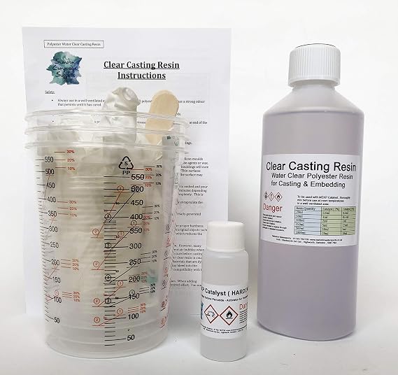 Water Clear Casting Cast Resin (Polyester) with Colour Pigments & Accessories. Various Size Kits Available 0.5kg, 1.0 Kg, 2.0 Kg and 5.0 Kg (0.5kg Resin only)